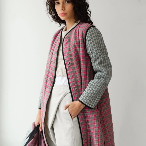Caron Callahan Bea Coat Quilted plaid NWT size M - Picture 1 of 4